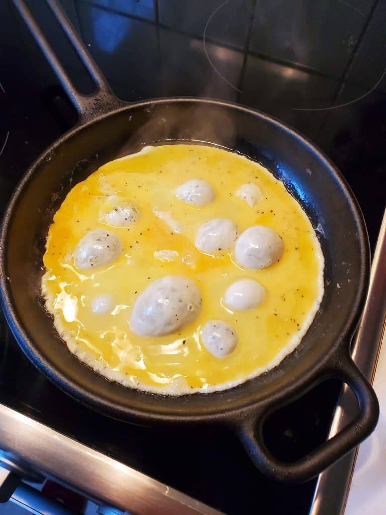 nonstick pan with scrambled eggs