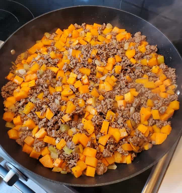 Sauteed Sweet Potato in a Skillet.