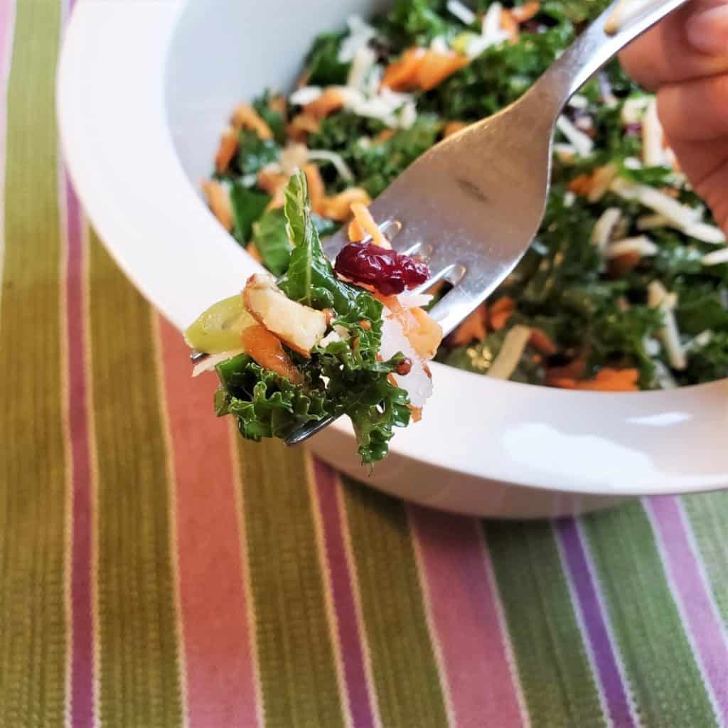 forkful of winter kale crunch salad