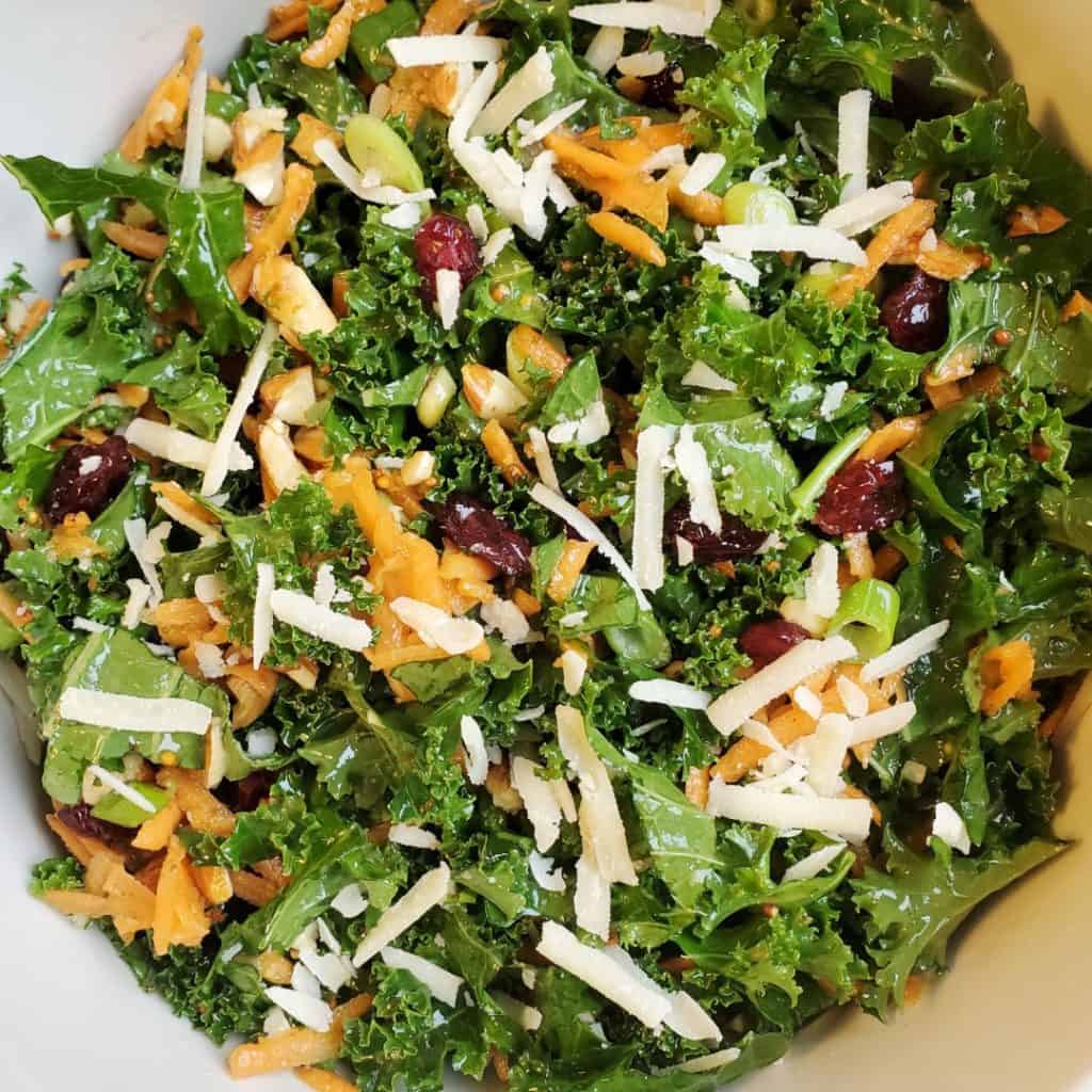 Zoomed in view of kale crunch salad recipe