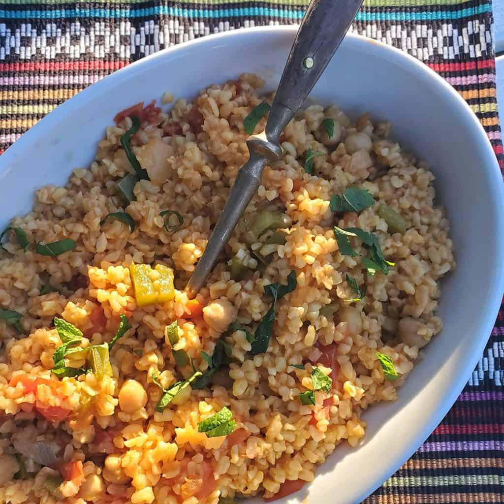 Close Up Serving Dish of Bulgur Pilav