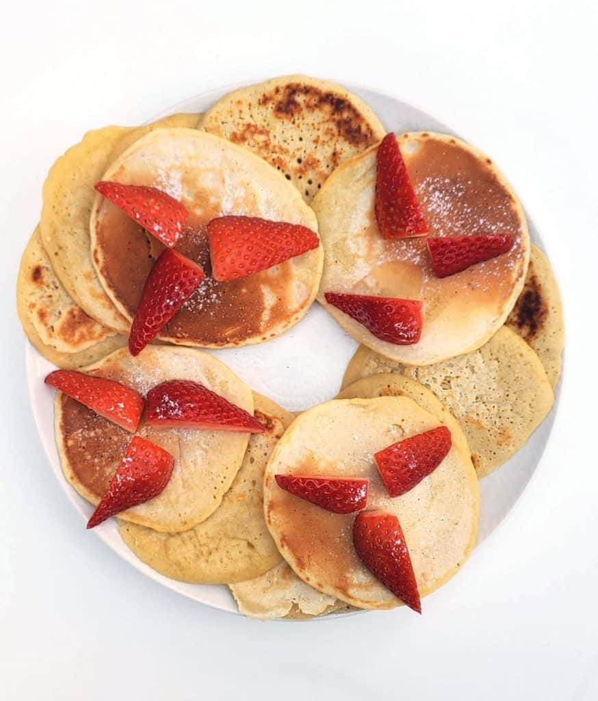 Platter of Oat Milk Pancakes with Strawberries