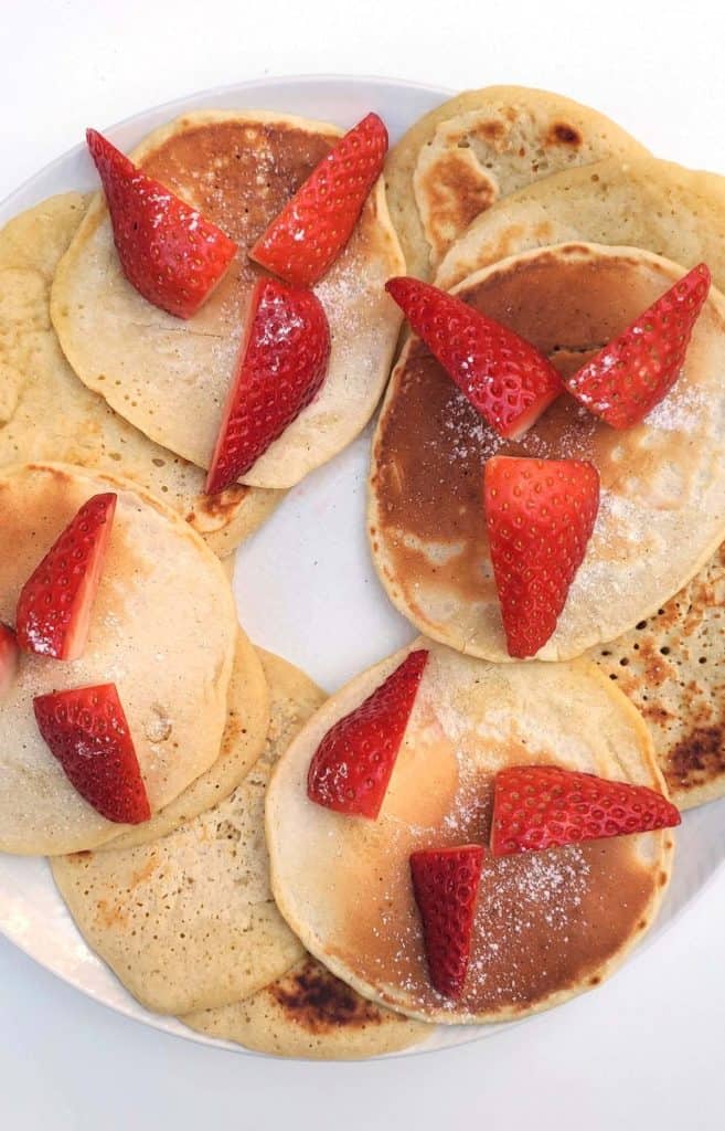 Platter of Oat Milk Pancakes with Strawberries