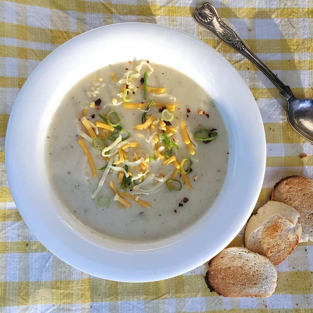 bowl of loaded 4 ingredient potato soup