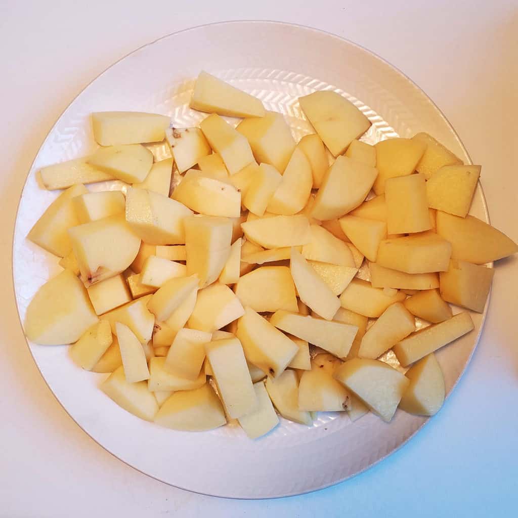 Chopped Potatoes on a white plate