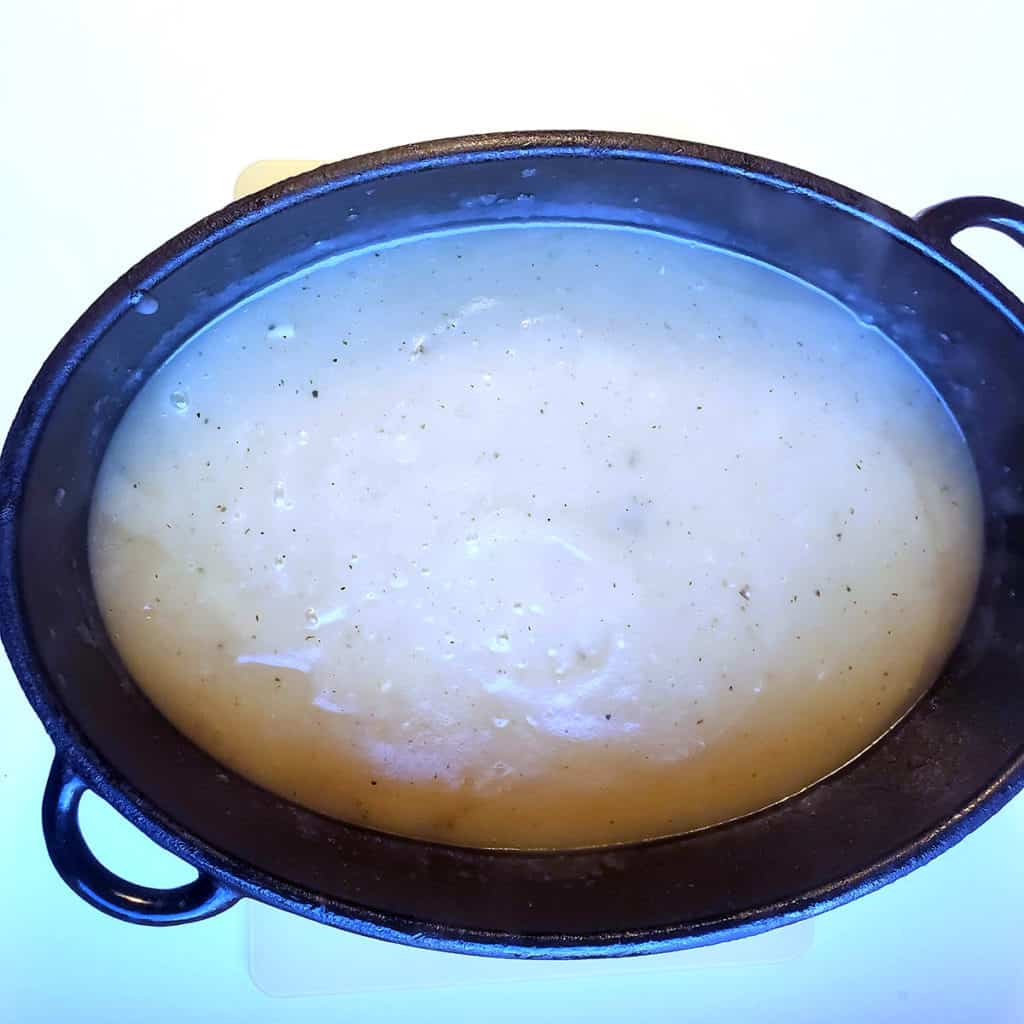 4 ingredient potato soup after blending in pot