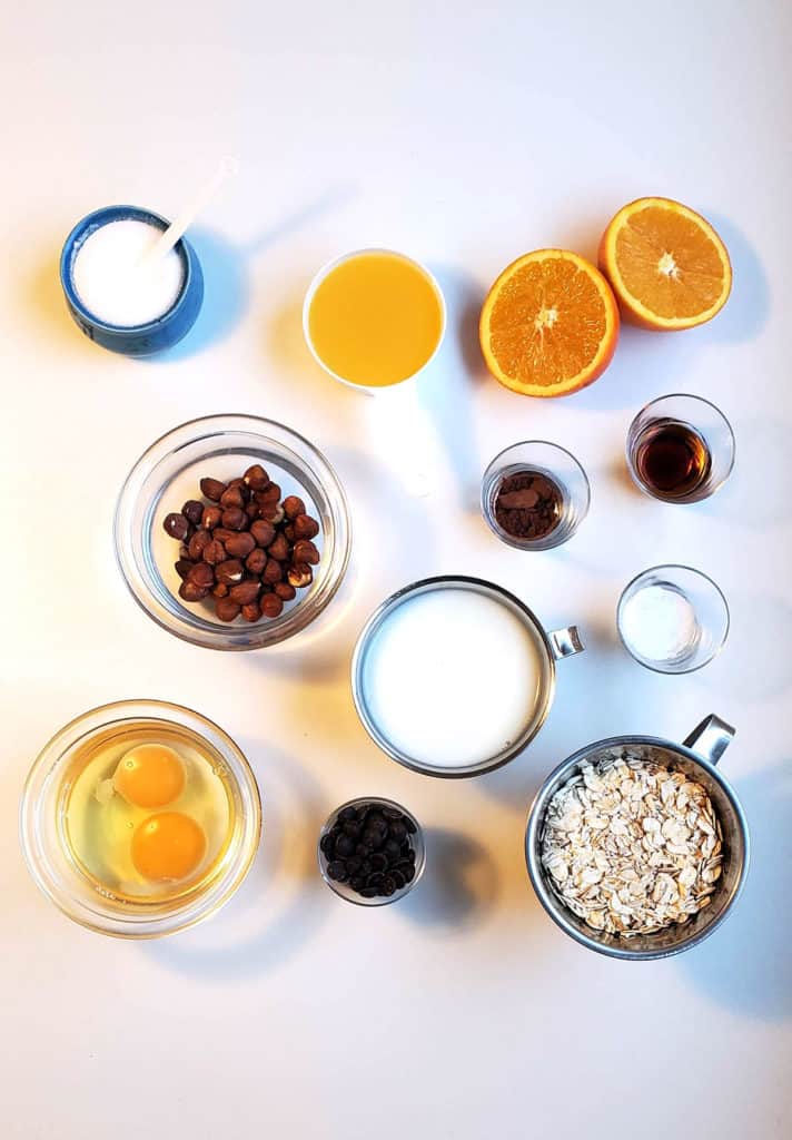 Ingredients for Chocolate Orange Baked Oats