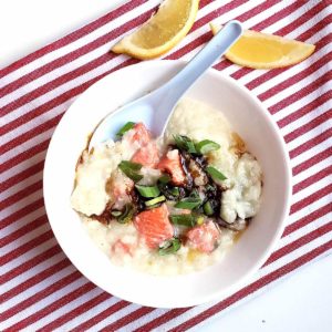 salmon congee in bowl