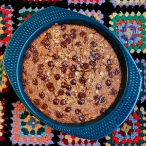 dish of chocolate orange baked oats