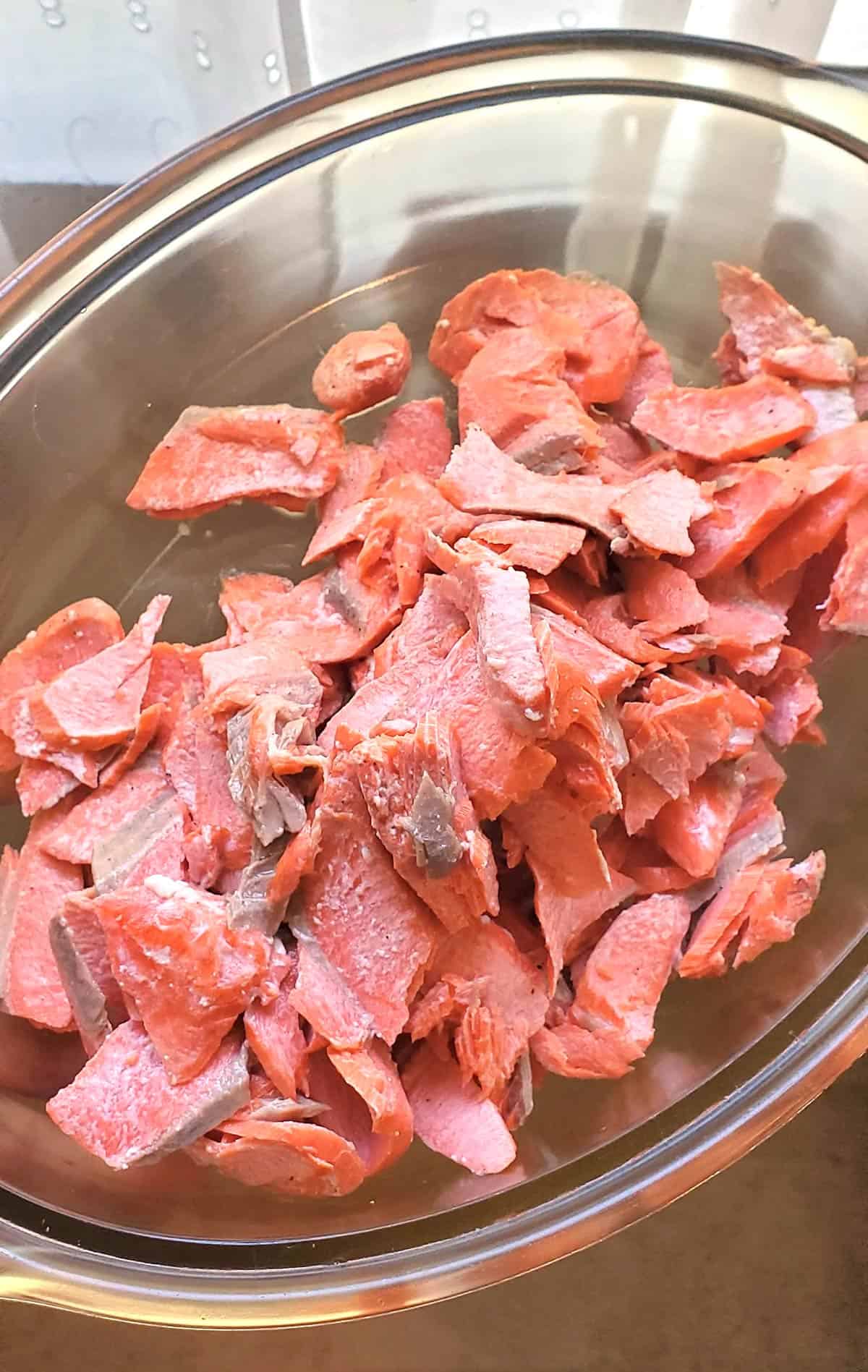 Chopped up Salmon for Cajun Alfredo Pasta Recipe