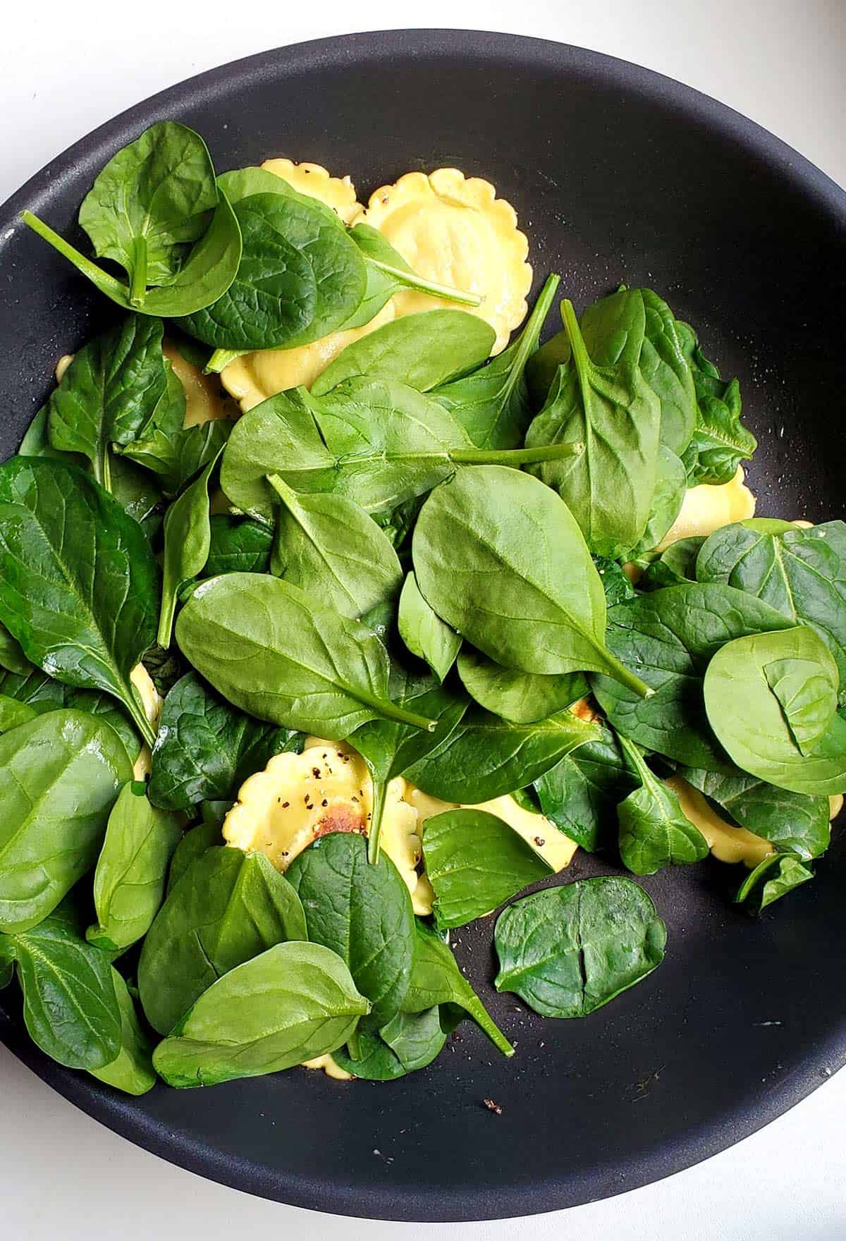 Add Fresh Baby Spinach Leaves and Basil